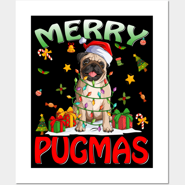 Merry Pugmas 2022 Xmas Pug Christmas Party Pug Lover Wall Art by intelus